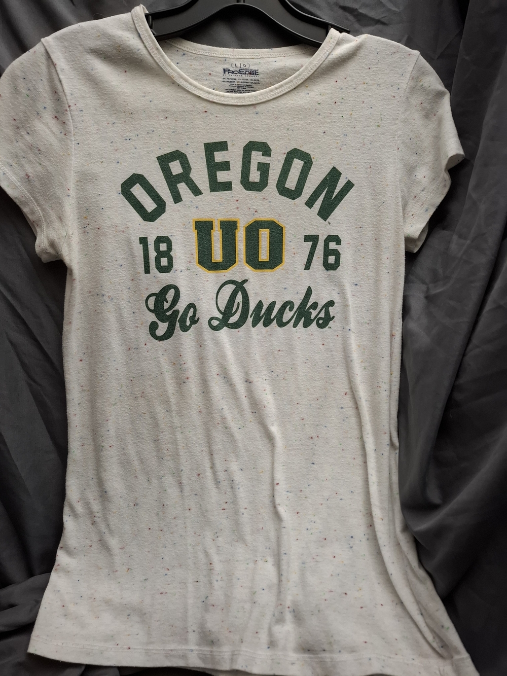 University of Oregon "Go Ducks" Tee - Green & Yellow Print Size Large